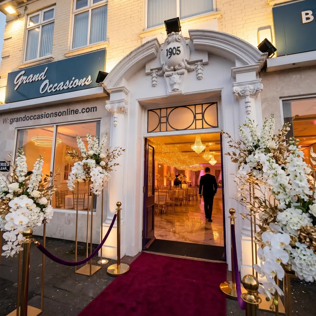 Grand wedding entrance aisle setup